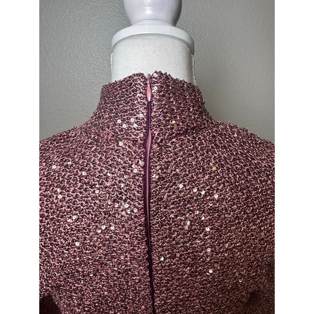 St. John pink sequins long sleeve mock neck stretch bodycon knit gown sz 14 - Picture 3 of 16
